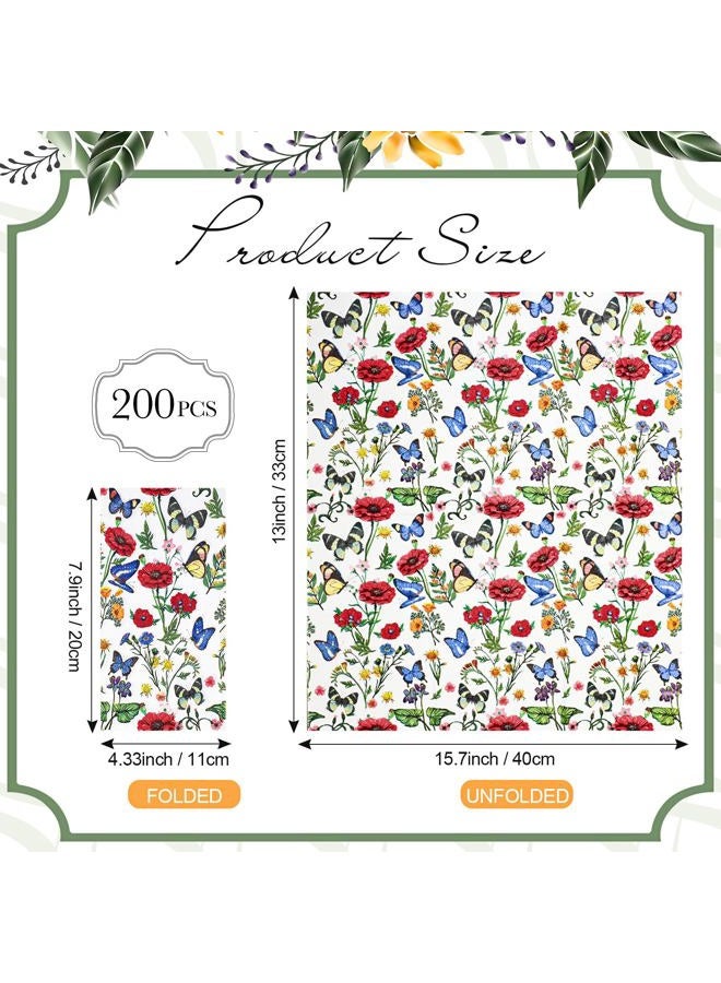 Outus 200 Pcs Spring Floral Guest Napkins 3 Ply Vintage Butterfly Themed Guest Towels Summer Wildflower Fancy Napkins Disposable Hand Towels for Wedding Baby Shower Anniversary Birthday Holiday Party - Image 2