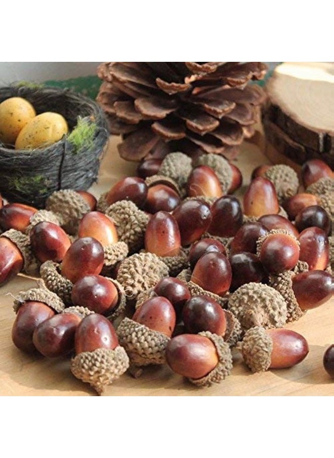 ONWON 100Pcs Simulation Artificial Lifelike Small Acorn With Natural Acorn Cap For Diy Decoration Crafting Home House Kitchen Decor - Fake Fruit Props Acorns  - Image 1