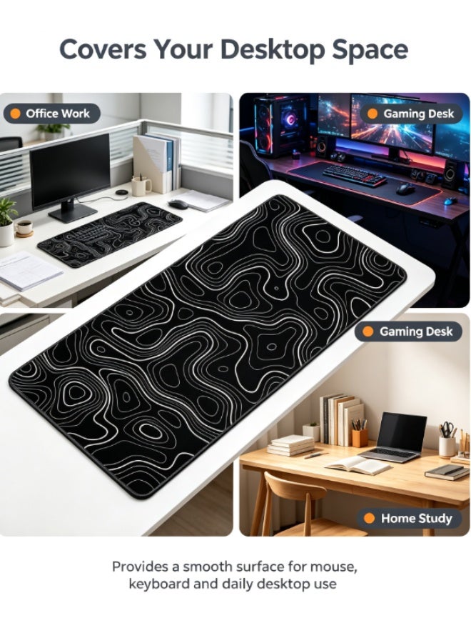 Large Topographic Contour Line Desk Mat, Extended Non-Slip Gaming Mouse Pad for Office PC Laptop - Image 2