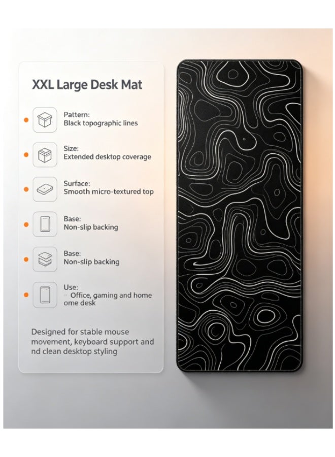 Large Topographic Contour Line Desk Mat, Extended Non-Slip Gaming Mouse Pad for Office PC Laptop - Image 3