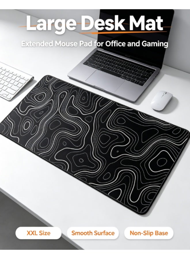 Large Topographic Contour Line Desk Mat, Extended Non-Slip Gaming Mouse Pad for Office PC Laptop - Image 1