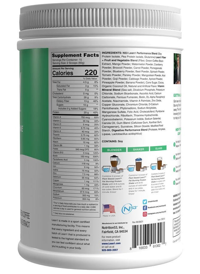 Lean1 Nutrition 53 Meal Replacement Powder for Weight Loss, Fat Burner, Appetite Control, Plant Based Chocolate (27.5 Ounce) - Image 2