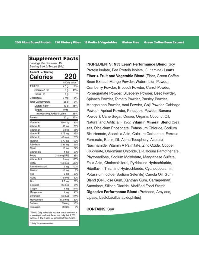 Lean1 Nutrition 53 Meal Replacement Powder for Weight Loss, Fat Burner, Appetite Control, Plant Based Chocolate (27.5 Ounce) - Image 4