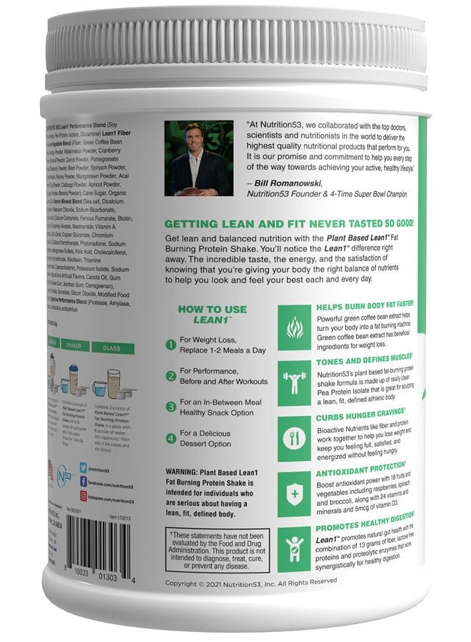 Lean1 Nutrition 53 Meal Replacement Powder for Weight Loss, Fat Burner, Appetite Control, Plant Based Chocolate (27.5 Ounce) - Image 3