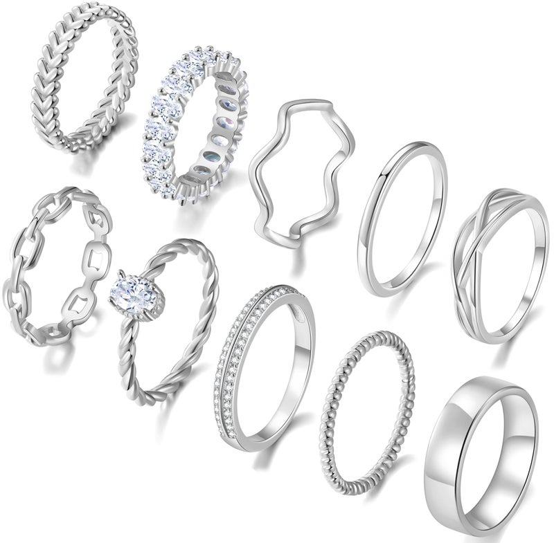 PLOMFOV Silver Rings for Women Set Stackable Knuckle Rings Thin Dainty Simple Band Silver Ring Trendy Thumb Stacking Ring Pack Size Silver 11 - Image 1