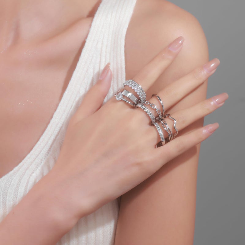 PLOMFOV Silver Rings for Women Set Stackable Knuckle Rings Thin Dainty Simple Band Silver Ring Trendy Thumb Stacking Ring Pack Size Silver 11 - Image 2