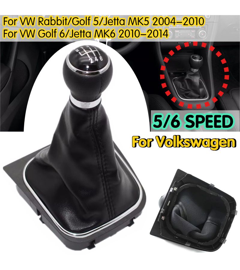 Leather Wrapped 5 Speed Manual Shift Knob With Dust Cover For VW Golf Jetta Rabbit - Image 1