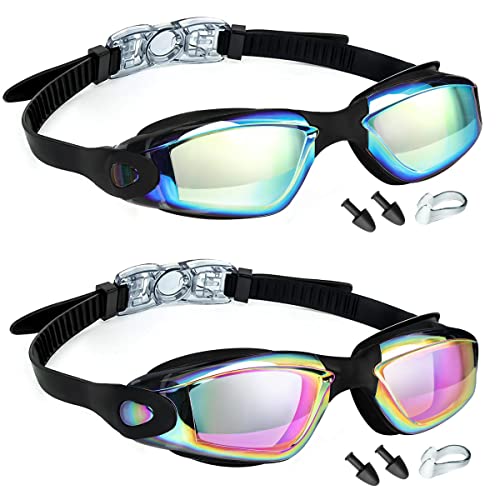 LOCONHA Swim Goggles, 2 Pack Swimming Goggles Anti Fog No Leaking For Adult Women Men Youth (Aqua & Bright Rose) - Image 1