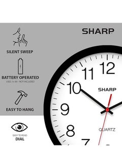 SHARP Wall Clock – Black Silent Non Ticking 12 Inch Quality Quartz Battery Operated Round Easy To Read Home Kitchen Office Classroom School Clocks Sweep Movement  - Image 5