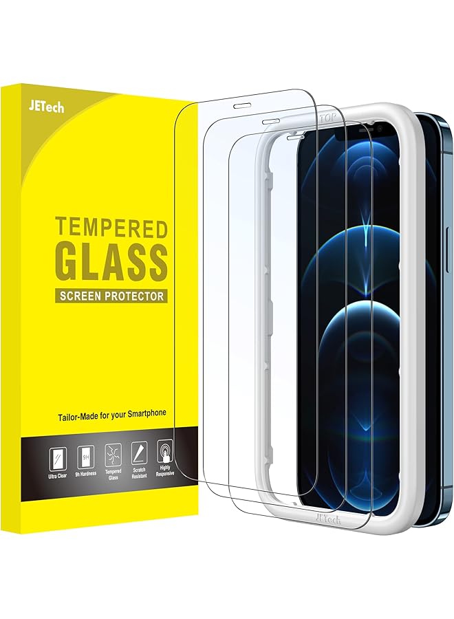 Jetech Full Coverage Screen Protector For Iphone 12 Pro Max 6.7 Inch Tempered Glass Film With Easy Installation Tool Case Friendly Hd Clear 3 Pack - Image 1