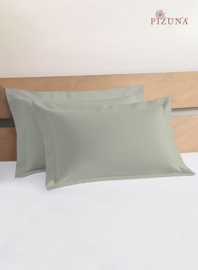 PIZUNA غطاء وسادة ملكي 100% قطن نقي مقاس 50x90 سم فضي، 400 خيط ناعم فاخر من قطن طويل التيلة بتقنية الساتين مع حافة 5 سم (غطاء وسادة تبريد - 2 قطعة) - Image 1
