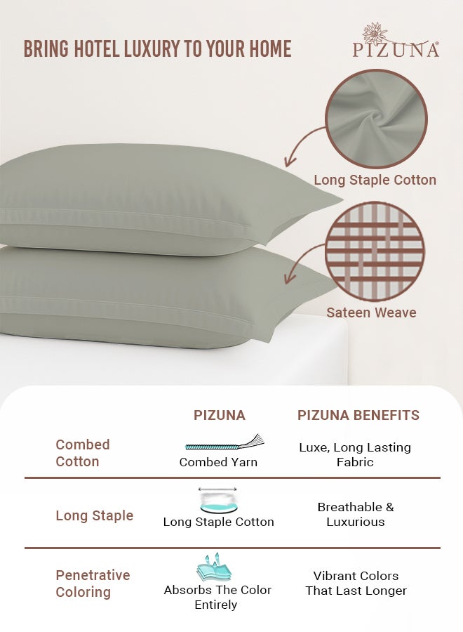 PIZUNA غطاء وسادة ملكي 100% قطن نقي مقاس 50x90 سم فضي، 400 خيط ناعم فاخر من قطن طويل التيلة بتقنية الساتين مع حافة 5 سم (غطاء وسادة تبريد - 2 قطعة) - Image 2