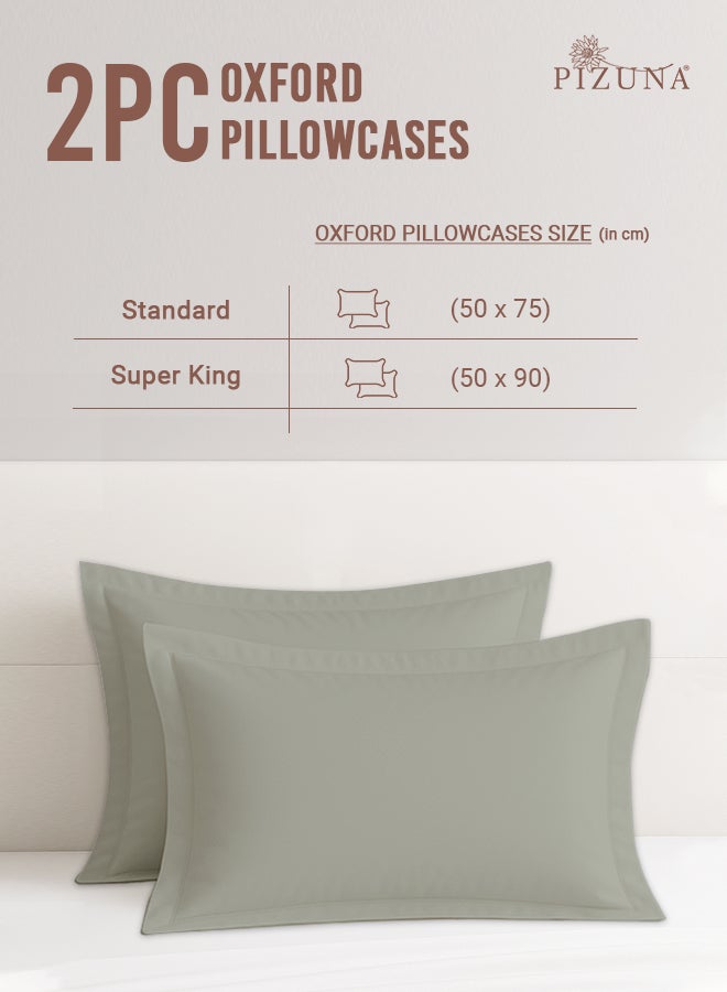 PIZUNA غطاء وسادة ملكي 100% قطن نقي مقاس 50x90 سم فضي، 400 خيط ناعم فاخر من قطن طويل التيلة بتقنية الساتين مع حافة 5 سم (غطاء وسادة تبريد - 2 قطعة) - Image 3