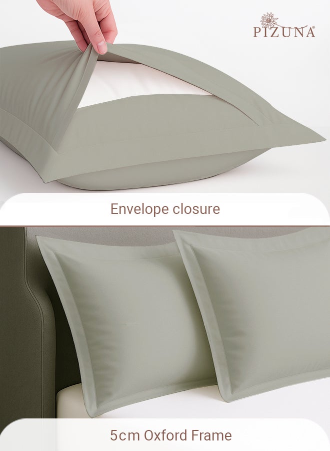 PIZUNA غطاء وسادة ملكي 100% قطن نقي مقاس 50x90 سم فضي، 400 خيط ناعم فاخر من قطن طويل التيلة بتقنية الساتين مع حافة 5 سم (غطاء وسادة تبريد - 2 قطعة) - Image 4