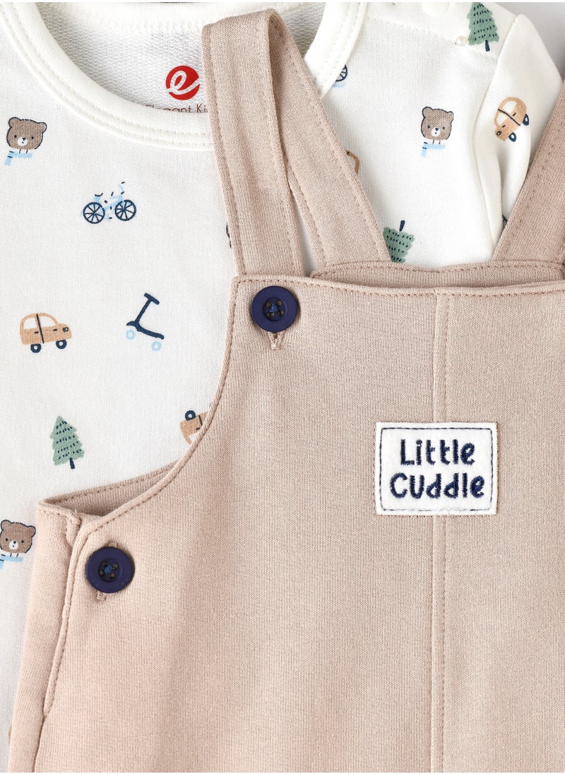 Elegant Kids Baby Boy Beige 'Little Cuddle' Overalls and Printed Long-Sleeve Set  - Image 3
