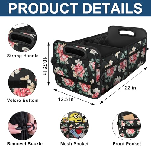 Deosk Car Trunk Organizer for SUV, Car Organizers and Storage with 6 Pocket, Car Accessories for Women/Men 50L Waterproof Polyester Trunk Organizer(Medium, Floral) - Image 3