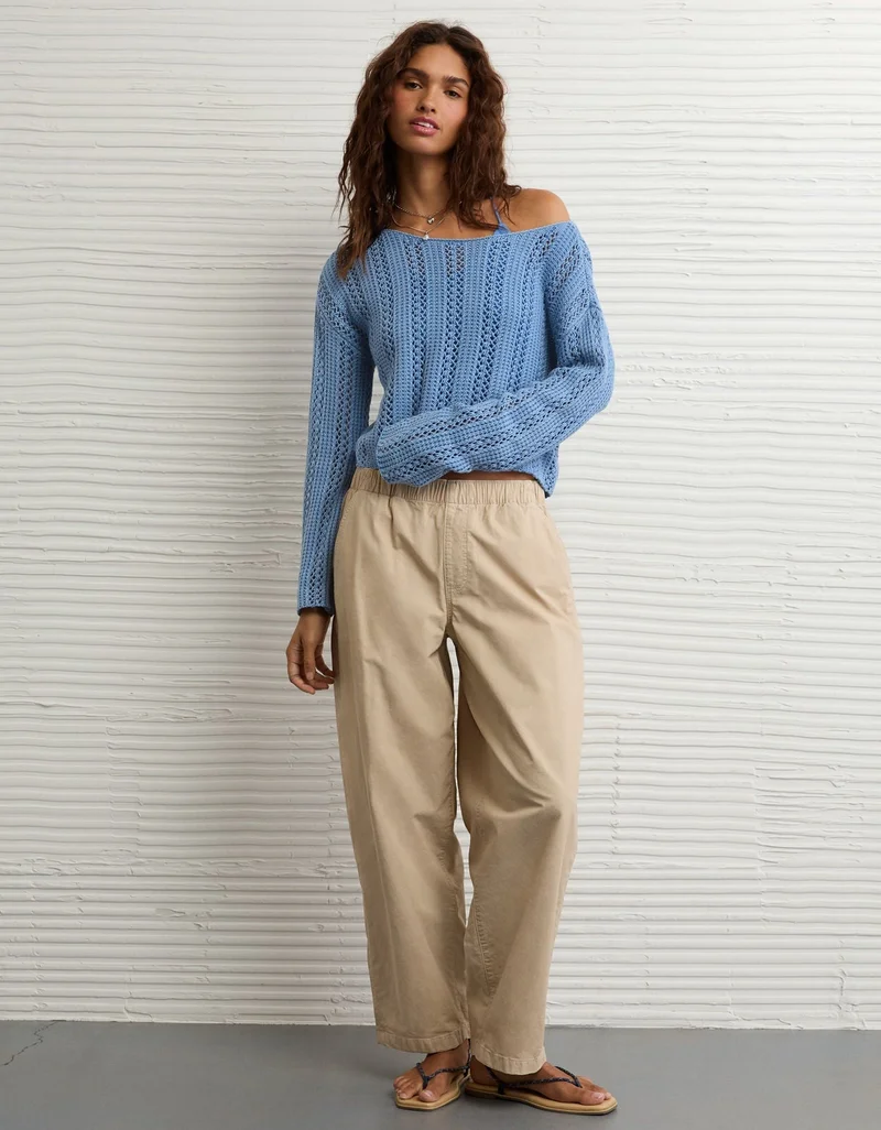 American Eagle  AE Cropped Crochet Boatneck Sweater for Women | Best Price UAE
