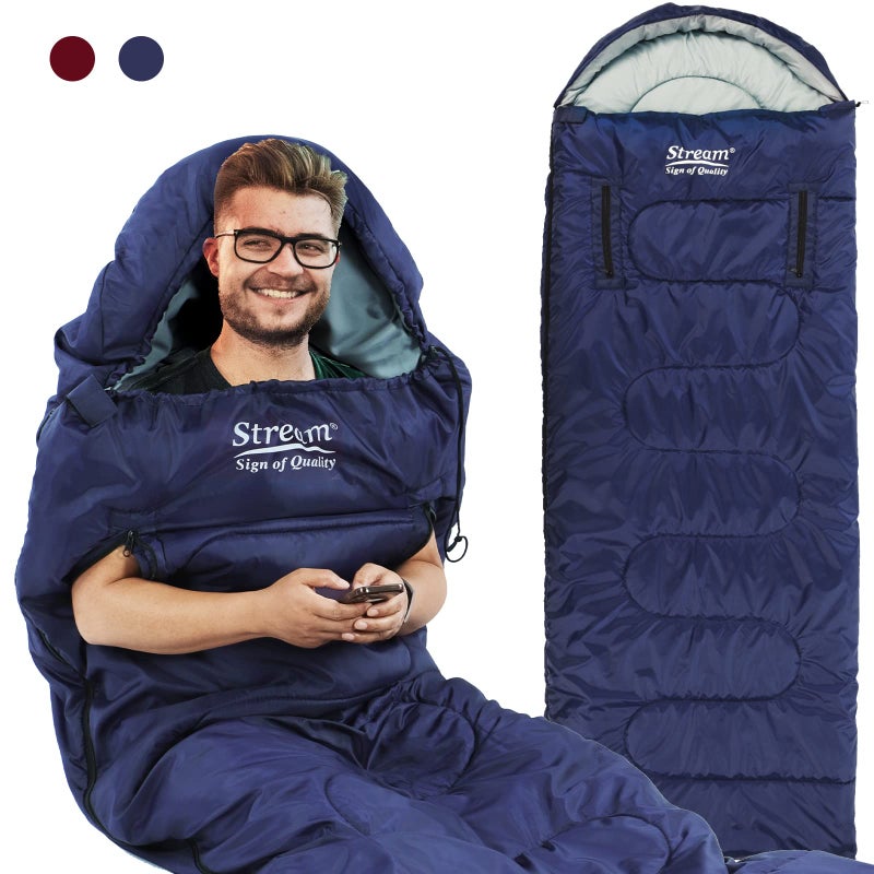 Stream Camping Sleeping Bag - 3 Season Warm & Cool Weather - Lightweight Waterproof Sleeping Bag with Zippered Holes for Adults & Kids - Camping,Traveling, Music Festival and Outdoors (blue) - Image 1