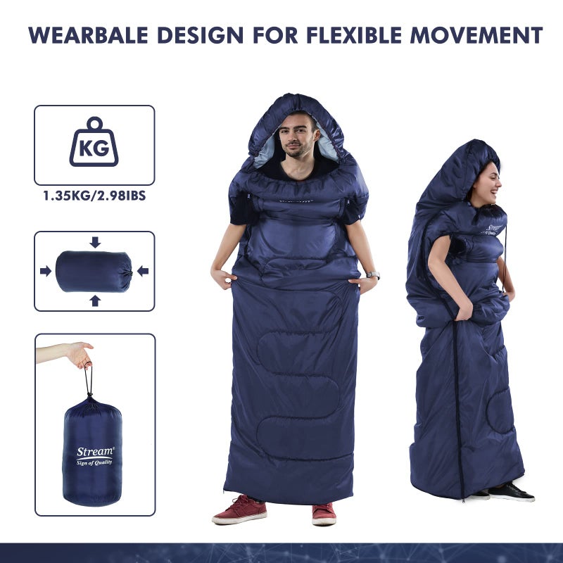 Stream Camping Sleeping Bag - 3 Season Warm & Cool Weather - Lightweight Waterproof Sleeping Bag with Zippered Holes for Adults & Kids - Camping,Traveling, Music Festival and Outdoors (blue) - Image 2