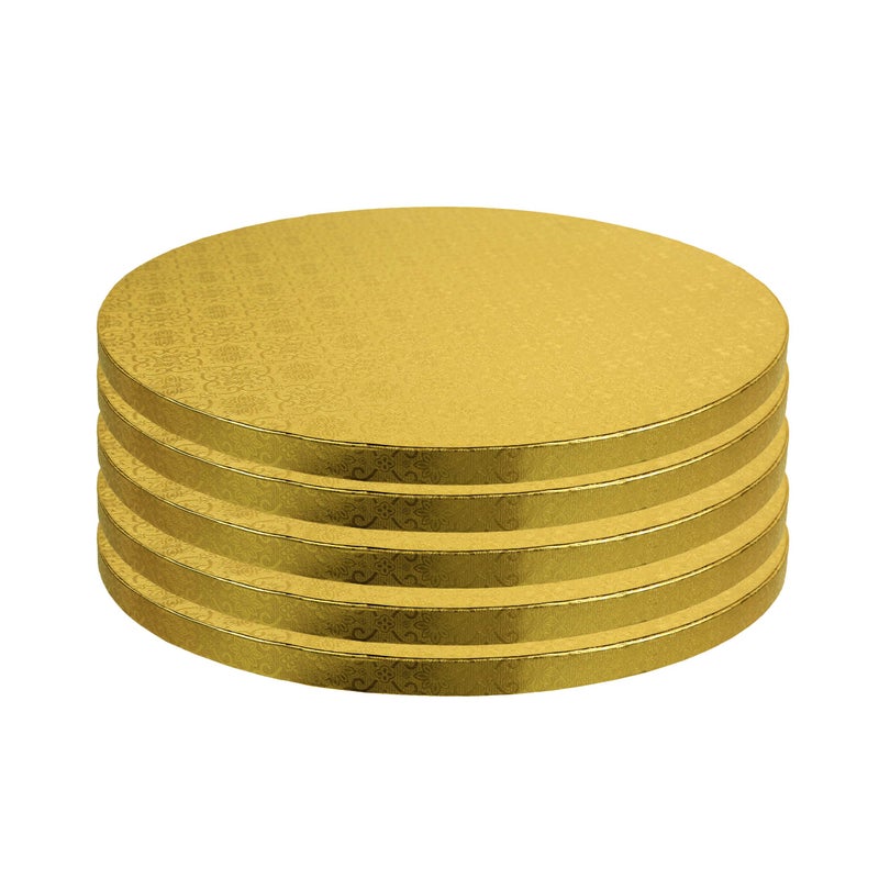 OCreme Cake Board Gold Foil Round Cake Circles with Gorgeous Design Sturdy  Durable 12 Thick Cake Drums Round Cake Boards with 14 Diameter Pack of 5 Disposable Cake Drums