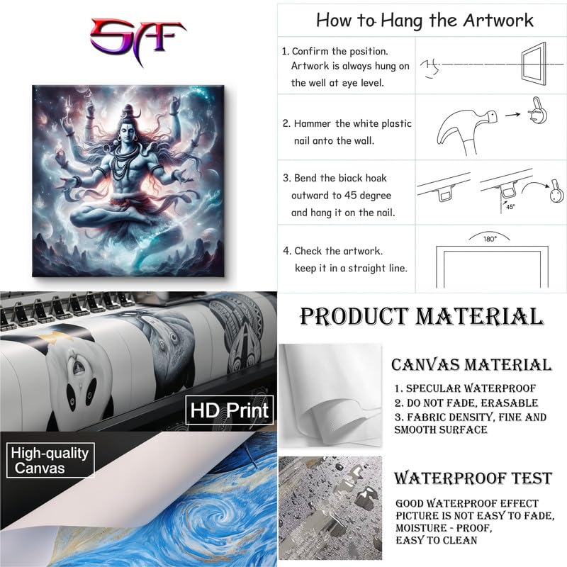 SAF لوحة قماشية مزينة بإطار خشبي للإله شيف للديكور المنزلي والمكتبي || لوحة ديكور منزلي، غرفة المعيشة، غرفة النوم، ديكور غرفة المكتب - لوحة لتزيين الجدران CV-38126 - Image 4