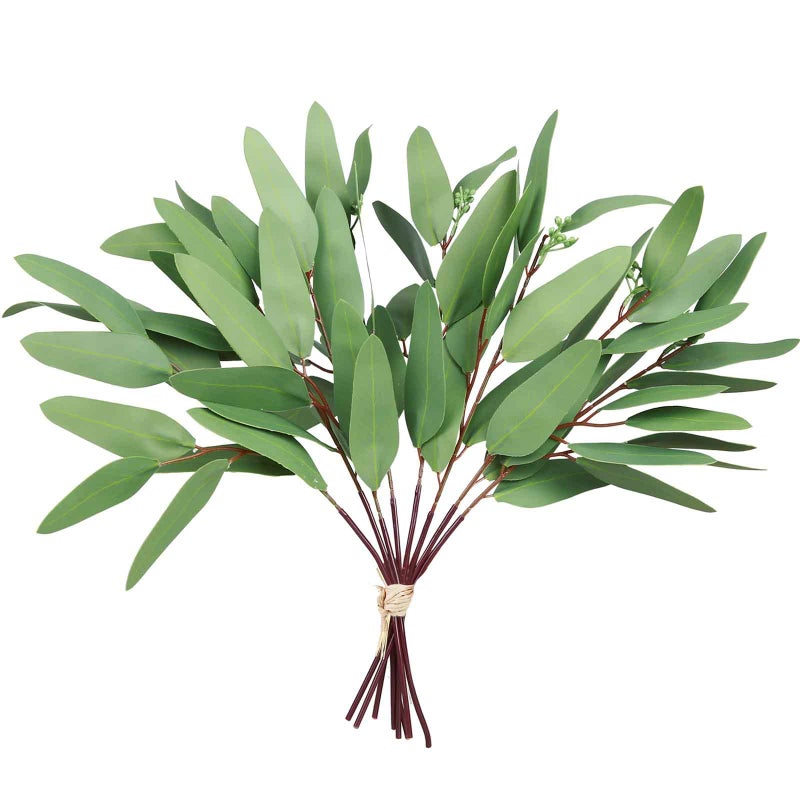 GREENTIME 8 Pack Faux Eucalyptus Stems with Seeds 13 Inches Artificial Seeded Leaves Branches Greenery Stems for Bridal Wedding Bouquet Vase Table Centerpiece Decor