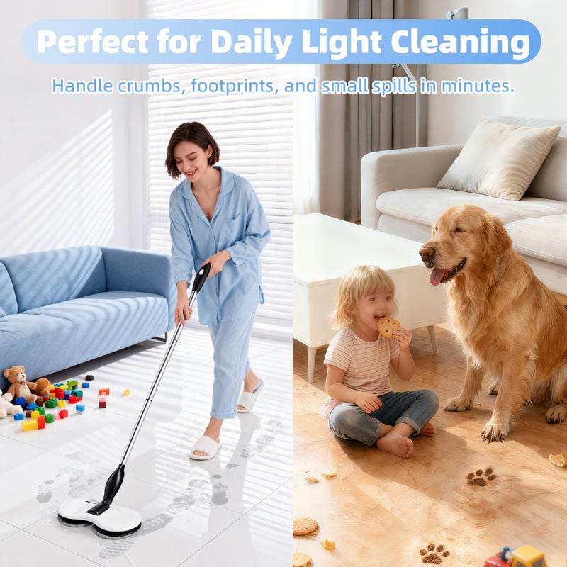 KOJEO Electric Mop for Floor Cleaning, As Seen On TV, Cordless Spin Mopper Motorised Electric Mops for Hardwood Tile Laminate Floor Daily Light Cleaning (No Water Tank) - Image 4
