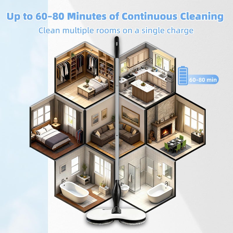 KOJEO Electric Mop for Floor Cleaning, As Seen On TV, Cordless Spin Mopper Motorised Electric Mops for Hardwood Tile Laminate Floor Daily Light Cleaning (No Water Tank) - Image 5