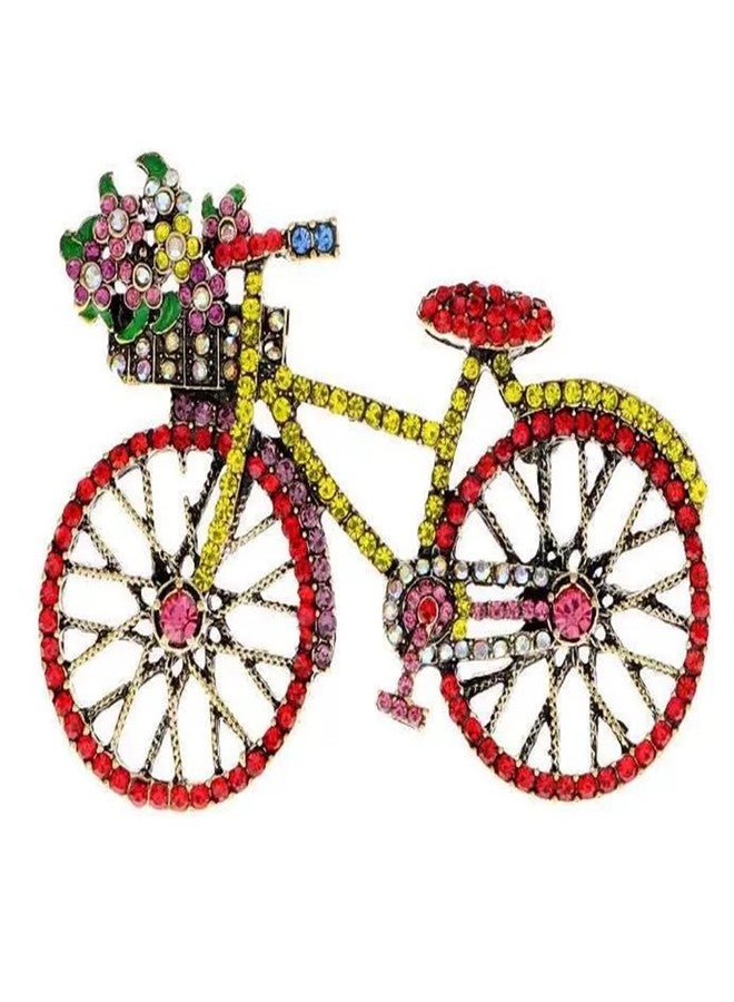 WCRAZYE Rhinestone Bicycles Brooch Pin for Women Girls Creative Retro Elegant Handmade Red Pink Blue Traffic Bike Brooches Pins Classic Wedding Fashion Jewelry Accessories Gift (Red) - Image 1