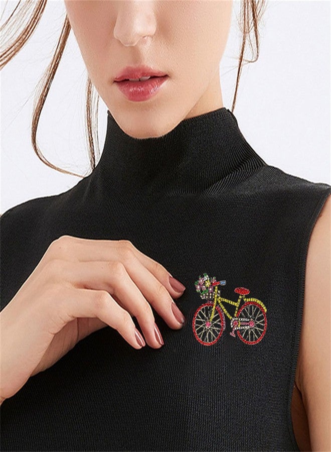 WCRAZYE Rhinestone Bicycles Brooch Pin for Women Girls Creative Retro Elegant Handmade Red Pink Blue Traffic Bike Brooches Pins Classic Wedding Fashion Jewelry Accessories Gift (Red) - Image 2