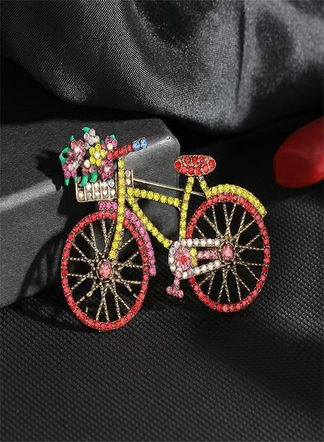 WCRAZYE Rhinestone Bicycles Brooch Pin for Women Girls Creative Retro Elegant Handmade Red Pink Blue Traffic Bike Brooches Pins Classic Wedding Fashion Jewelry Accessories Gift (Red) - Image 5