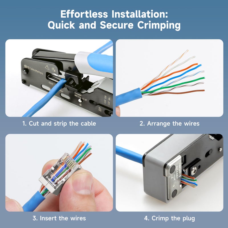 Cable Matters 100-Pack Cat 6A Shielded Pass Through RJ45 Connectors, 50Âµ Gold Plated, Max. Wire OD 1.19mm (Cat6A Ends/Shielded RJ45 Connector/Ethernet Ends) for Solid or Stranded S/FTP Cable - Image 5