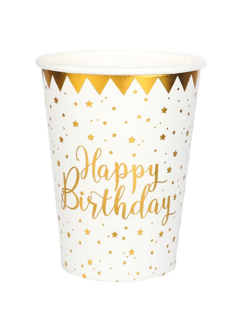 سانتيكس أكواب ورقية للاستخدام مرة واحدة بنجوم ذهبية بيضاء لعيد ميلاد سعيد، عبوة من 10 قطع، 9.5 سم - Image 1