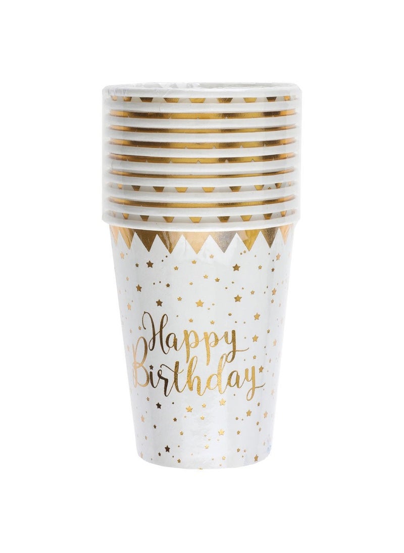 سانتيكس أكواب ورقية للاستخدام مرة واحدة بنجوم ذهبية بيضاء لعيد ميلاد سعيد، عبوة من 10 قطع، 9.5 سم - Image 2