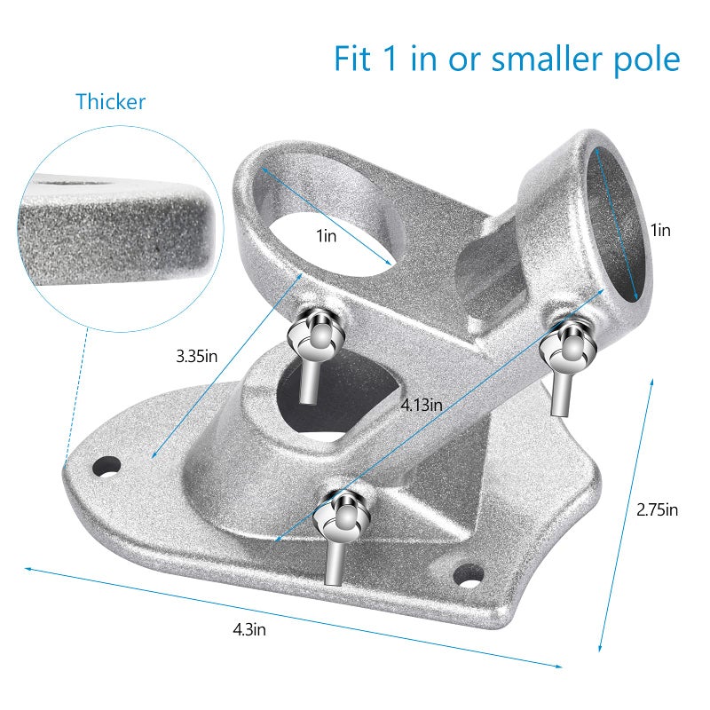Haoridul Flag Pole Holder for Outside House, Heavy Duty Flag Pole Mounting Bracket, Aluminum Metal Flagpole Mount with Stainless Hardware for Outdoor, Strong and Rust Proof, 1" Inner Diameter (Silver-1Pack) - Image 4