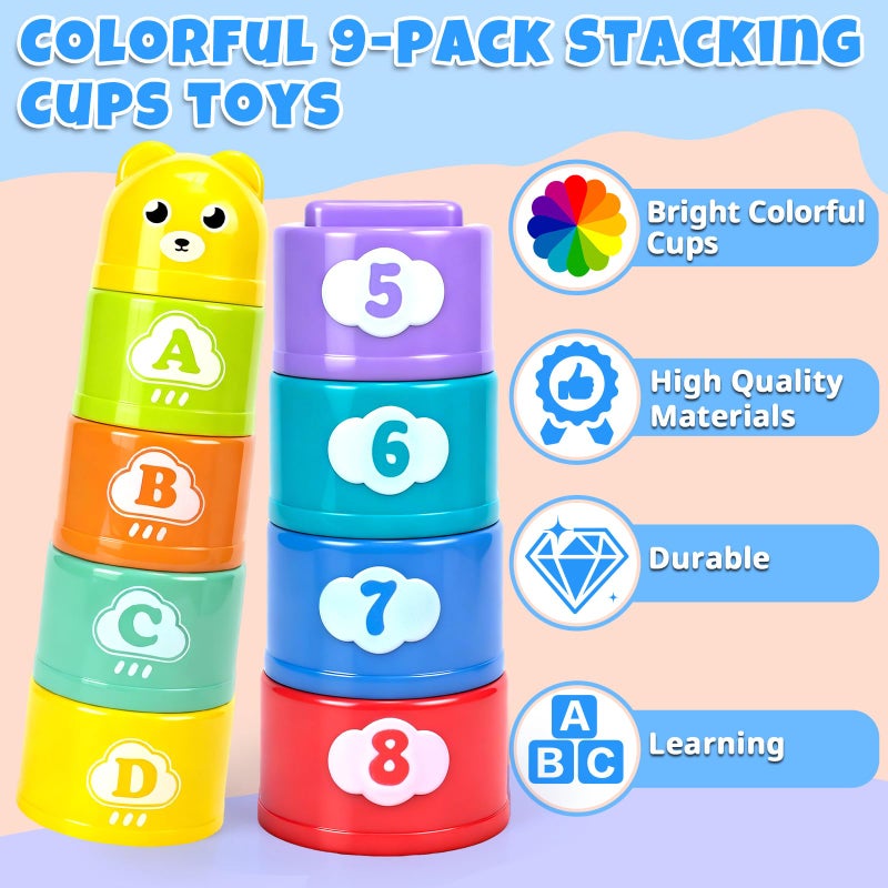 Ynanimery Stacking Cups Toys for Toddlers 1-3, Baby Toys Stacking Cups & Soft Blocks Teething Toy for Babies 6-12 Months Montessori Educational or Bath Fun - Image 2