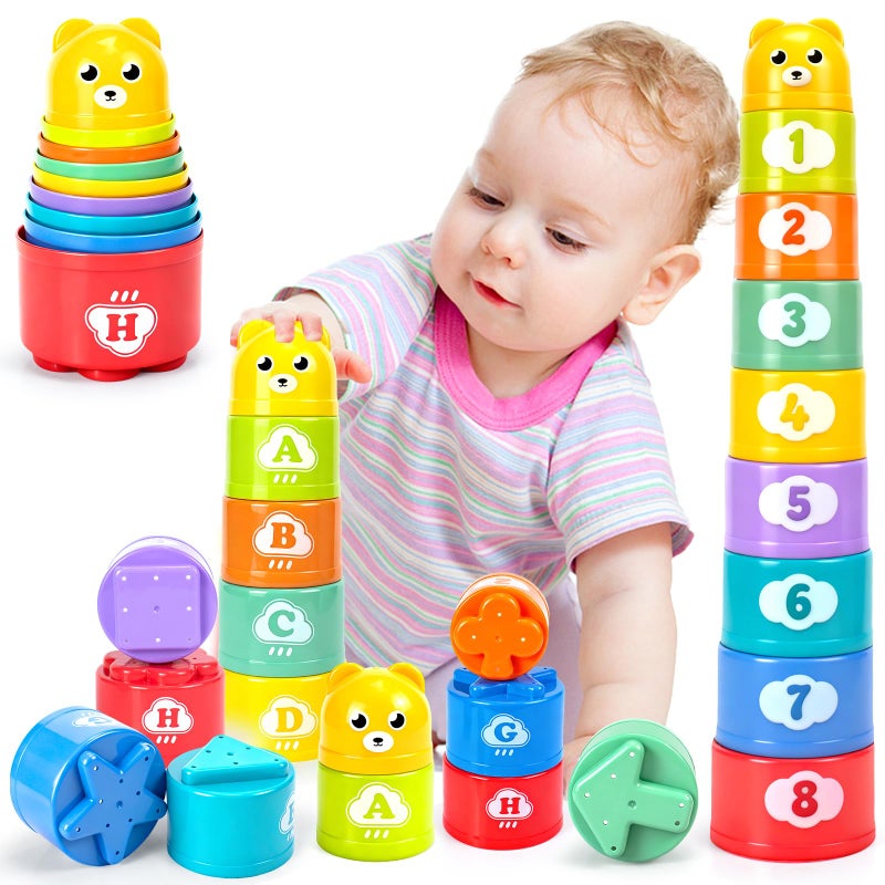 Ynanimery Stacking Cups Toys for Toddlers 1-3, Baby Toys Stacking Cups & Soft Blocks Teething Toy for Babies 6-12 Months Montessori Educational or Bath Fun - Image 1