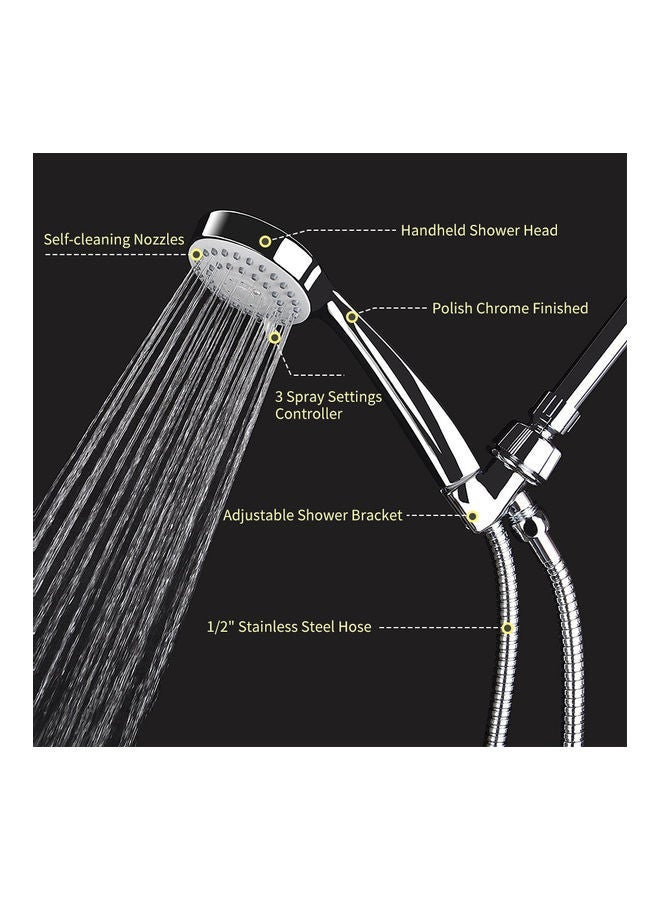 NIBEMINENT Handheld Shower Head 3 Spray Settings With Hose Silver 25.50x5.80x11.80cm - Image 4