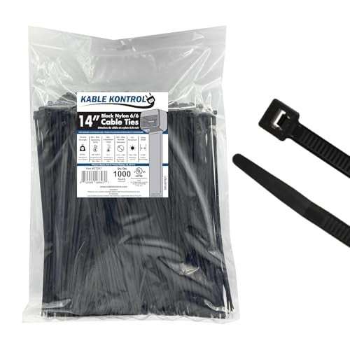 Kable Kontrol Cable Zip Ties 1000 Pcs 14 Inch Black, 50 Lbs Tensile Strength, Self-Locking UV Resistant Plastic Nylon Wire Ties, for Indoor or Outdoor Use - Image 1