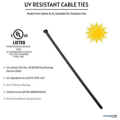 Kable Kontrol Cable Zip Ties 1000 Pcs 14 Inch Black, 50 Lbs Tensile Strength, Self-Locking UV Resistant Plastic Nylon Wire Ties, for Indoor or Outdoor Use - Image 3