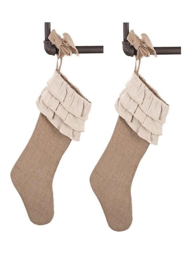 Fennco Styles Sidonia Cotton and Jute Ruffled Holiday Decor Christmas Stocking 13"x19", 2 Pack