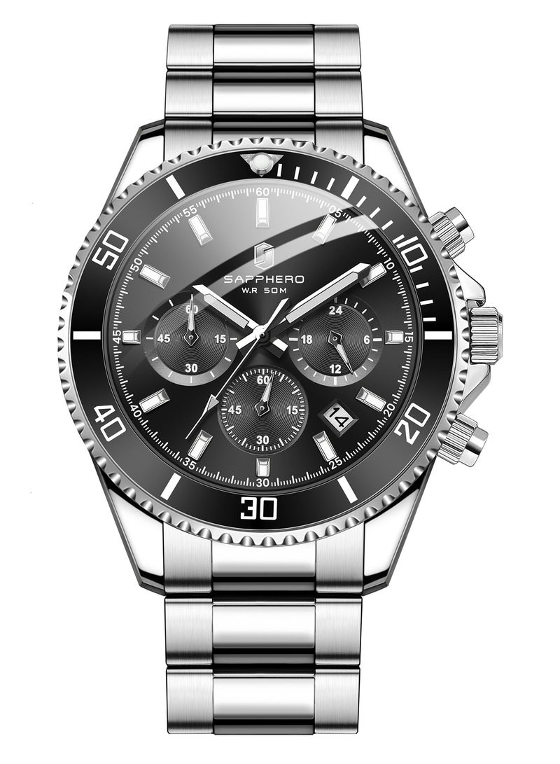SAPPHERO Mens Watches Analog Quartz Chronograph Stainless Steel Watches for Men 50M Waterproof Men's Wrist Watches with Calendar Luxury Business Work Casual Watch Elegant Gifts for Men - Image 5
