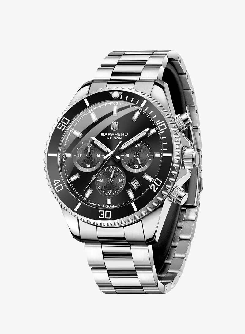 Sapphero 200 g SAPPHERO Mens Watches Analog Quartz Chronograph Stainless Steel Watches for Men 50M Waterproof Men's Wrist Watches with Calendar Luxury Business Work Casual Watch Elegant Gifts for Men for Men | Best Price UAE