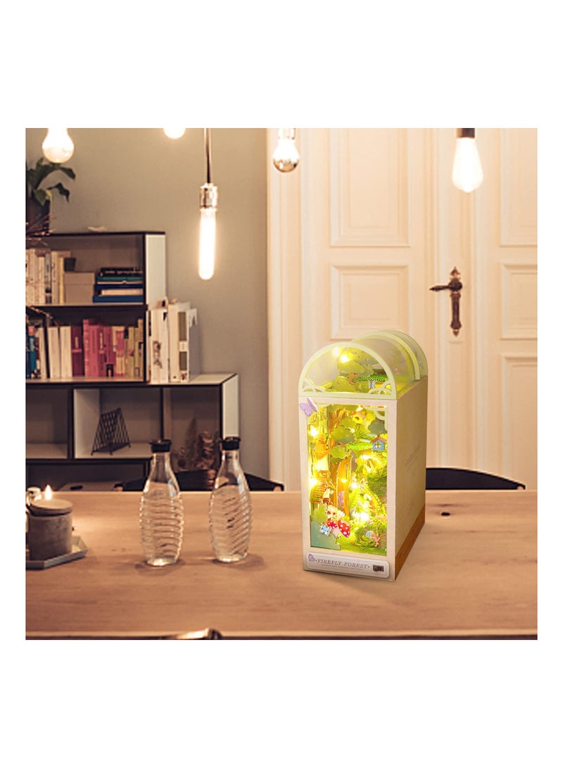 SYOSI DIY Book Nook Kit with Wood Bookend, Booknook Bookshelf Insert Kit Bookshelf Insert DIY Miniature Kit Booknook Bookshelf DIY Kit for Adult, Gift for Birthday Halloween, Firefly Forest - Image 4