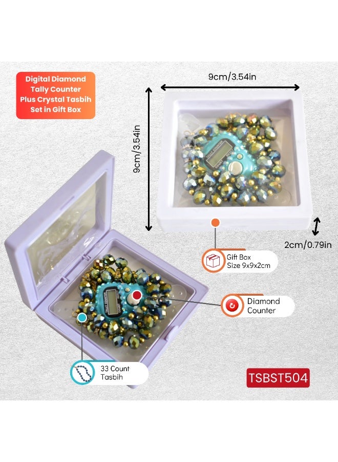 6 Multicolour Sets Digital Diamond Tally Counter and 33 count Crystal Tasbeeh Set Islamic Dhikr 9x9x2cm Gift Box - Image 4