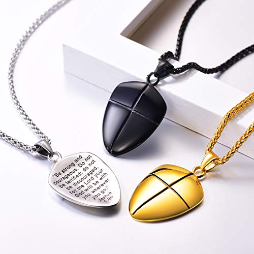 U7 Shield of Faith Pendant Chain 22 Inch Stainless Steel Joshua 1:9 Cross Amulet Necklace - Image 3