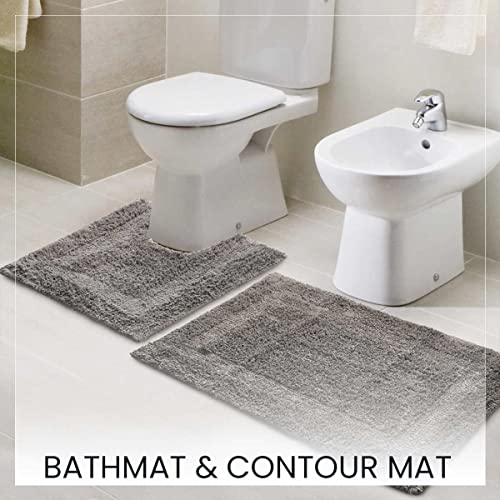 SASHAA WORLD Solid Anti-Skid Cotton Bathmat and Contour Set for Bathroom, Ultra Soft & Absorbent, Tufted Weave, Anti-Slip Latex Backing, Includes Contour & Rectangle Mat, 50X80cm, Charcoal,Pack of 2 - Image 2