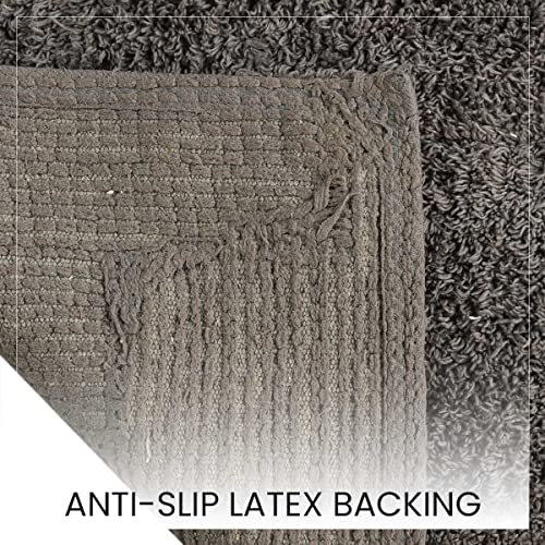SASHAA WORLD Solid Anti-Skid Cotton Bathmat and Contour Set for Bathroom, Ultra Soft & Absorbent, Tufted Weave, Anti-Slip Latex Backing, Includes Contour & Rectangle Mat, 50X80cm, Charcoal,Pack of 2 - Image 3