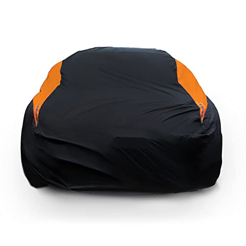 MORNYRAY Waterproof All Weather Snowproof UV Protection Windproof Outdoor Full car Cover, Universal Fit for Sedan (Fit Sedan Length 194-206 inch, Orange) - Image 1