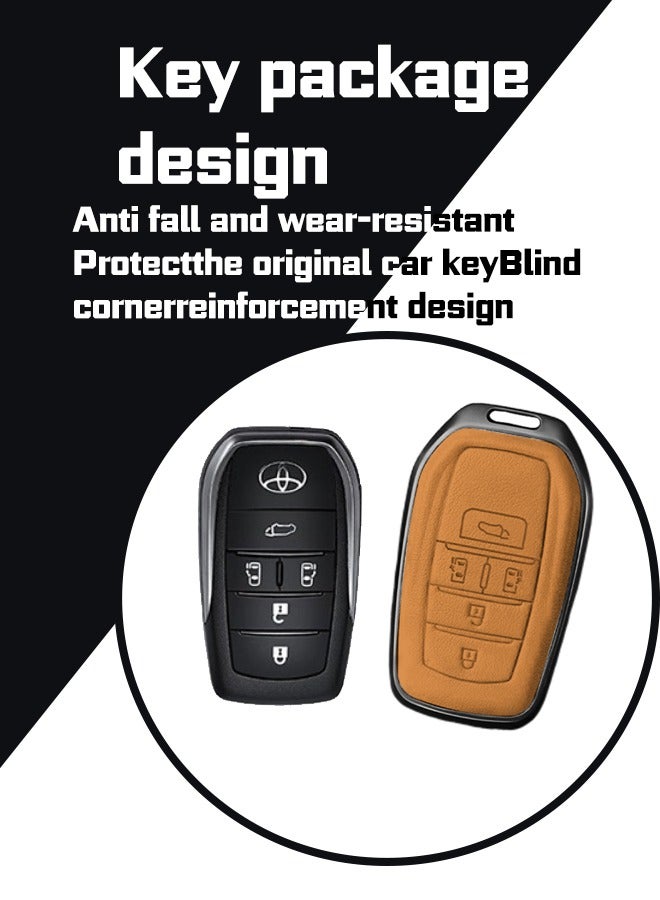 غطاء مفتاح السيارة ، مناسب لغطاء مفتاح تويوتا 5 مفاتيح ، مضاد للسقوط ، مقاوم للارتداء ، مادة: جلد البقر. - Image 5